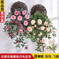 Cây hoa hồng nhân tạo mới, cây nhện, cây xanh, hoa giả nhựa, trang trí tường, giỏ hoa treo tường cho phòng khách