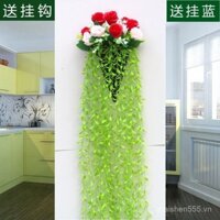 Cây hoa hồng nhân tạo mới treo tường, cây nhựa trang trí tường phòng khách, giỏ treo, cây nho giả, cây treo tường trong nhà