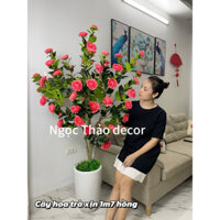 Cây hoa trà hồng 1m8 giả ,hoa loại đẹp. Cây hoa giả trang trí,decor phòng
