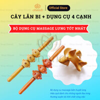 Cây lăn mát xa lưng ba bánh có gai bằng gỗ hỗ trợ bấm huyệt massage hiệu quả