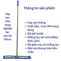 Cây lau nhà công nghiệp san hô 60cm loại cán thẳng kèm sẵn bông lau cây bẹ chữ nhật lau siêu sạch