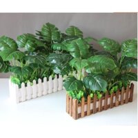 Cây Monstera nhân tạo - Cây giả trong chậu hàng rào Picket cho nhà văn phòng ngoài trời trong nhà Phòng khách Trang trí nội thất