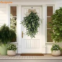 Cây nho treo ô liu xanh FLASHPULSE, Vòng hoa ô liu nhân tạo mùa xuân mùa hè thủ công, Sáng tạo 60cm Cây giả thanh lịch ủng hộ dự tiệc