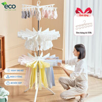 Cây Phơi Đồ Cho Bé ECO, Giá Treo Quần Áo Sơ Sinh Inox 3 Tầng 170cm, 48 Kẹp Xoay 360 Độ Gấp Gọn