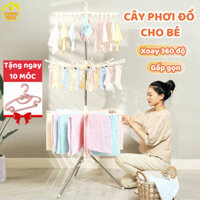 Cây Phơi Đồ Cho Bé PAMPER, Giá Treo Quần Áo Sơ Sinh Inox 3 Tầng 170cm, 48 Kẹp Xoay 360 Độ Gấp Gọn