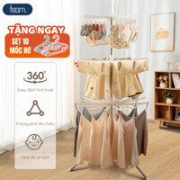 Cây Phơi Đồ Cho Bé, Sào Phơi Quần Áo Sơ Sinh Gấp Gọn Inox 3 Tầng 170cm, 48 Kẹp Xoay 360 Độ