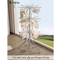 Cây Phơi Đồ Inox Đa Năng 3 Tầng Honper 60 Kẹp  - Móc Phơi Quần Áo, Tất, Khăn, Đồ Em Bé Trẻ Sơ Sinh Tiện Lợi