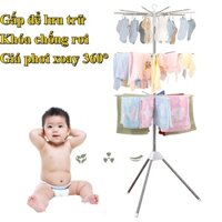 Cây Sào Giá Phơi Quần Áo Cho Trẻ Em Gấp Gọn Đa Năng 3 Tầng Xoay 360 Độ