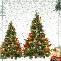 Cây Thông CAO 1.5M Mẫu C8 Lá PE gắn Trái Đỏ loại tán dày rậm, Trang Trí Giáng Sinh Lung Linh