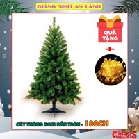 Cây thông noel 1m8, 2m trang trí giáng sinh tặng kèm ngôi sao đỉnh, dây kim tuyến và dây đèn led trang trí 8m màu vàng