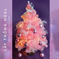 Cây thông noel giáng sinh màu Hồng/Xanh lông vũ - full phụ kiên trang trí + đèn [Tặng móc khoá noel]
