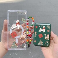 Cây thông Noel họa tiết mèo dễ thương Vỏ bảo vệ ví 3 mảnh thích hợp cho Samsung s22 plus Ốp điện thoại siêu di động dành cho bé gái s23 s23Plus s23fe s24 plus s24 ultra Ốp lưng cặp đôi