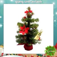 Cây thông noel mini để bàn 50cm màu xanh vàng trang trí giáng sinh phòng làm việc kèm ngôi sao đỉnh và dây kim tuyến