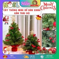 Cây thông noel mini để bàn XANH GẮN TRÁI ĐỎ + ĐÈN LED 40cm, 60cm trang trí giáng sinh