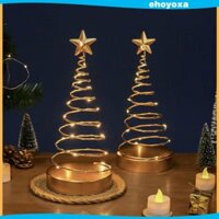 Cây thông Noel xoắn ốc bằng dây sắt rèn để bàn trang trí có đèn chạy pin đơn giản đẹp mắt