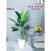 Cây trầu bà lá xẻ,Chậu cây giả trang trí nhà cửa cao 1m1 cây trầu bà, cây môn cảnh, cây chuối giả