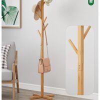 Cây treo quần áo gỗ thông, giá treo quần áo 8 móc cài