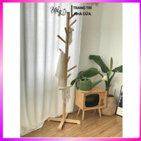 Cây treo quần áo, túi xách, phụ kiện decor tiện lợi chắc chắn bằng gỗ cao su nguyên khối sơn phủ