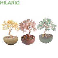 Cây tự nhiên HILARIO, Cây đá quý dây đồng tinh thần, Chúc may mắn Handmade Năng lượng tích cực Gốm sứ Đế may mắn Tượng văn phòng