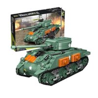CAYI Ww2 Bộ Sưu Tập Khối Chiến Đấu Sherman M4a1 Đồ Chơi Xây Dựng Xe Tăng Quân Đội 740 Khối Cho Trẻ Em