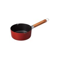 C.B. Japan Milk Pan 16cm Tomato IH Compatible Non-Stick Coating [Natural Wood Handle] Little Mini Milk Pan Copan