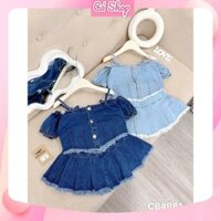 (CB61) Set bộ bé gái, Set áo dây rớt vai tay bệt chân váy bò jean cho bé gái