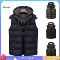Cc Có Mũ Thiết Kế Áo Vest Áo Khoác Nam Dày Áo Khoác Áo Khoác Nam Có Mũ Trùm Đầu Không Tay Áo Khoác Có Túi Áo Khoác Mùa Đông Ấm Áp Cho Nam Thời Trang Dây Kéo Placket Màu Trơn