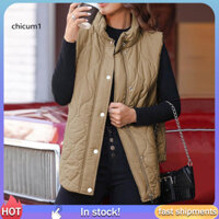 Cc Loose Fit Áo khoác không tay Áo ghi lê nữ Áo Vest Cotton mùa đông sành điệu có túi và khóa kéo Áo khoác ngoài không tay ấm áp cho các hoạt động ngoài trời để lạnh