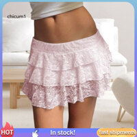 Cc Low Rise Co Giãn Eo Váy Màu Trơn Váy Mini Thêu Ren Hoa Mini Váy Chữ A Thời Trang Váy Ngắn Có Eo Co Giãn Cho Nữ Thiết Kế Nhiều Lớp Cho A