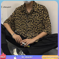 Cc Ve Áo Tay Ngắn Miếng Dán Túi Đơn Áo Sơ Mi Nam Mùa Hè Da Báo In Áo Sơ Mi Dạo Phố