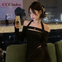 Cccindee Áo Thun Tay Dài Hở Vai Dáng Ôm Thời Trang 2023 Dành Cho Bạn Nữ