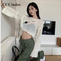 Cccindee set Áo Len Dài Tay Form Rộng Họa Tiết Kẻ Sọc Phối Màu Tương Phản Thời Trang 2023 Cho Nữ
