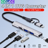 Cclcc 4 TRONG 1 Lightning / USB Type C Bộ chuyển đổi đa chức năng HUB, Bộ chuyển đổi USBOTG + Cổng sạc nhanh cho điện thoại I 15 / 14 / 13 Pro Max / Samsung S24 / S23 sang đĩa USB / Bàn phím / Chuột / Đĩa cứng