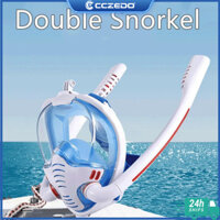 Cczedo Mặt nạ lặn Ống thở đôi ống Silicone đầy đủ Mặt nạ lặn khô người lớn Mặt nạ bơi Lặn Kính tự Chứa thở dưới nước