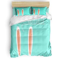 cdugy6g 4 Pcs Bedding Sets, Easter Bunny Duvet Cover Set, Rabbit Ears with Happy Easter Print Down Comforter Cover/Flat Sheet with Matching Pillowc...