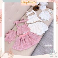 CE2, (Tặng khăn) Set bộ bé gái, Set áo ren + chân váy cho bé gái