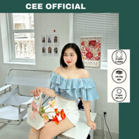 CEE OFFICIAL Áo trễ vai bèo che bắp tay to có bo chun chiếc eo co giãn sang chảnh tiểu thư NU1