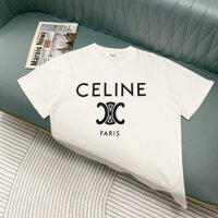 Celine2563 Áo Thun Nam Phong Cách Cặp Đôi Rời In Chữ Ngắn Tay Cotton Nguyên Chất Cổ Tròn Nữ Tay Ngắn