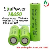 Cell pin 18650 SunPower Li-ion 3.7V 2000mAh 10C - Xả 20A