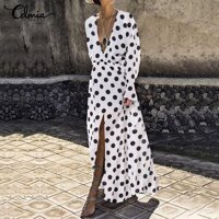 Celmia Nữ Cổ CHỮ V Đầm maxi Dài Chấm Bi Oversize Dài Đi Biển Mùa Hè Sundress