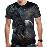 Cerbukt Mới Lạ Áo Thun Cờ Và Đại Bàng In Đồ Họa Áo Thun Nữ Tay Ngắn Cho Nam