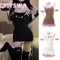 Cfiyswa Váy sang trọng Unifrom, Quần áo phục vụ cho mèo đen lưng thấp, Cosplay Thiết kế nơ dễ thương Trang phục hóa trang Nhà thú cưng