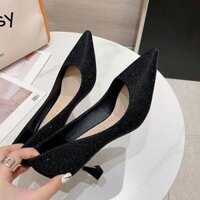 CG156 - Giày cao gót mũi nhọn kim tuyến gót trụ 6-7cm form 1.5