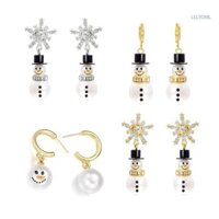 [Ch] Bộ Bông Tai Giáng Sinh 4 Miếng Có Thiết Kế Người Tuyết Và Người Tuyết