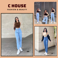 CH441 Quần Jean baggy lưng cao C-HOUSE quần bò trơn cạp cao Basic tôn dáng CH441