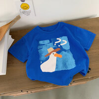 Cha Mẹ-Con Bé Trai Và Bé Gái Nước Ngoài In Vịt Màu Xanh Hoạt Hình Trẻ Em Rời Đa Năng Áo Thun Cotton Cao Cấp 100% 320