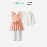 [CHAANG 6-18M] Set váy yếm kèm áo và quần tất bé gái Forest hồng Chaang