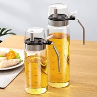 Chai Lọ Bình Đựng Dầu Ăn Thủy Tinh có Chia Vạch Tay Cầm Thép Nắp Mở Tự Động Thông Minh 300ML 500ML Trong Nhà Bếp