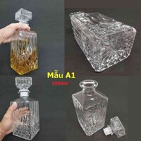Chai Thủy Tinh Đựng Rượu 1000ML (combo 2 cái) mẫu vuông - Vỏ Chai Rượu Đẹp 1 Lít (A1)