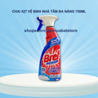 Chai xịt vệ sinh nhà tắm đa năng Bref Power 750ml xịt vệ sinh tẩy cặn canxi inox, vòi sen, vách kính hiệu quả
